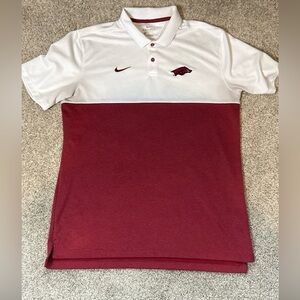 Nike DriFit Arkansas Razorbacks Shirt Mens L Red Polo Golf  Casual Short Sleeve